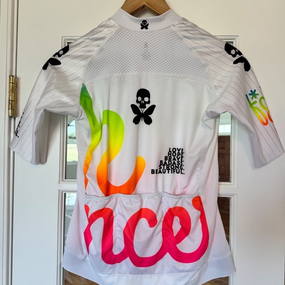 Betty Designs F*ck Cancer White Neon Colors Print Women’s Cycling Top Sz Medium - Picture 3 of 4